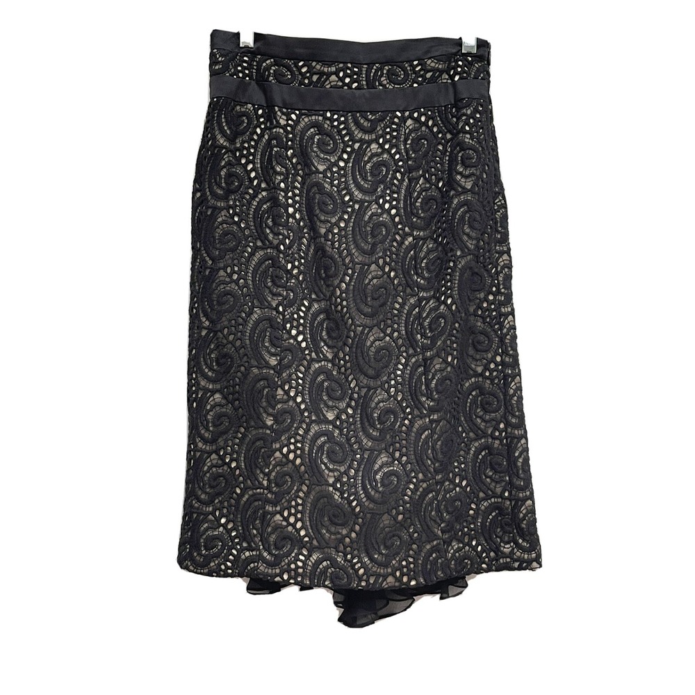 Etcetera Black Lace Overlay And Tab‎ Lined Evening Pencil Skirt Size 0